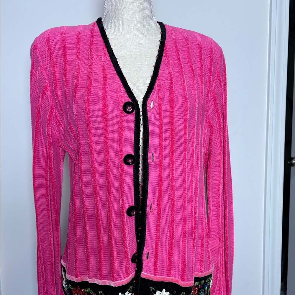 Taka Pink Cardigan with Black Trim